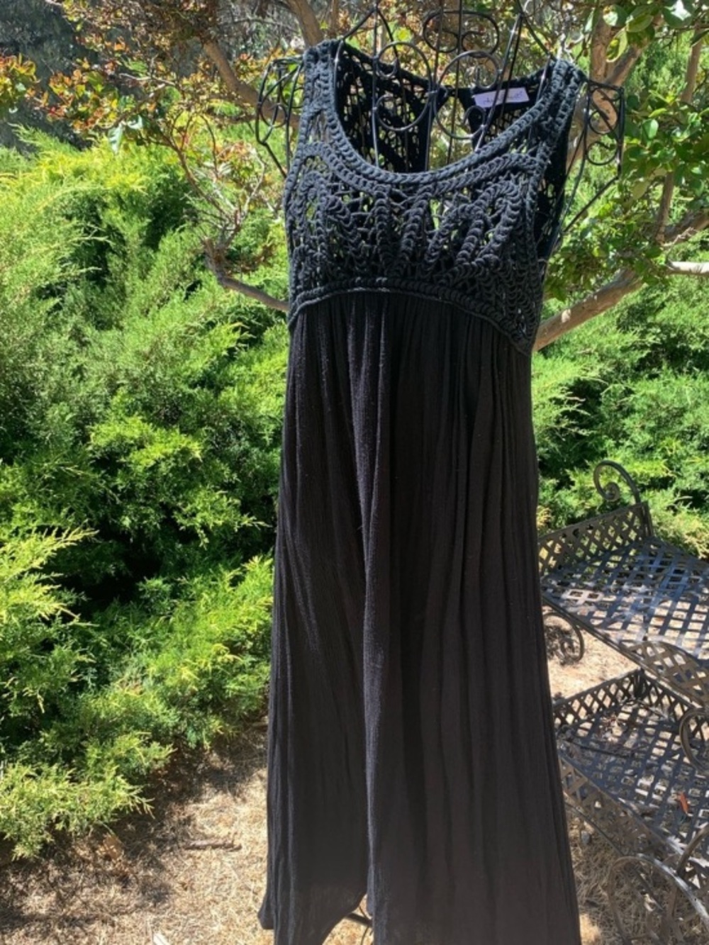 KEREN hart Black Crochet Bodice Midi Dress